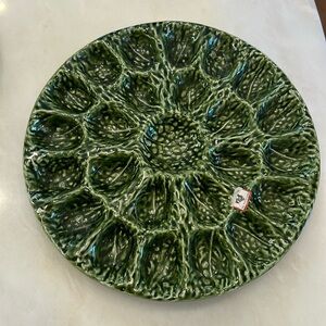 GORGEOUS Ofaire Cabbage Green Deviled Egg Platter- from the 1970’s- 13 1/2”